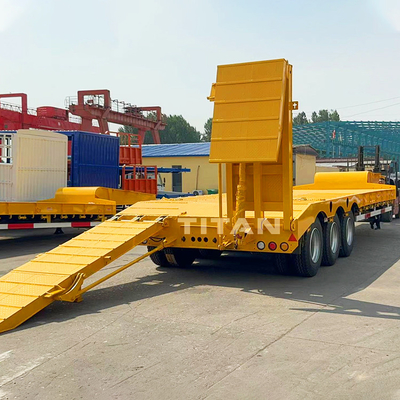 Factory Price TITAN 3 Axle Semi Lowbed Trailer Hydarulic Folding Ramp Low bed Truck Trailer for Sale