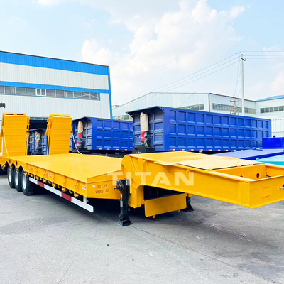 Factory Price TITAN 3 Axle Semi Lowbed Trailer Hydarulic Folding Ramp Low bed Truck Trailer for Sale