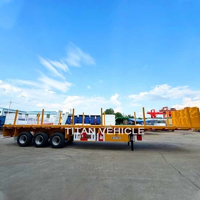 TITAN 3 Axle Flatbed Trailer wilth Columns Wood Log Trailer Timber Trailer Wood Steel Pipe Transport Trailer for Sale