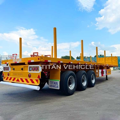 TITAN 3 Axle Flatbed Trailer wilth Columns Wood Log Trailer Timber Trailer Wood Steel Pipe Transport Trailer for Sale
