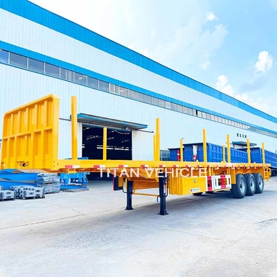 TITAN 3 Axle Flatbed Trailer wilth Columns Wood Log Trailer Timber Trailer Wood Steel Pipe Transport Trailer for Sale