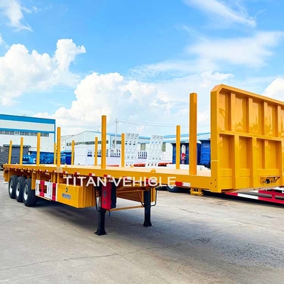 TITAN 3 Axle Flatbed Trailer wilth Columns Wood Log Trailer Timber Trailer Wood Steel Pipe Transport Trailer for Sale