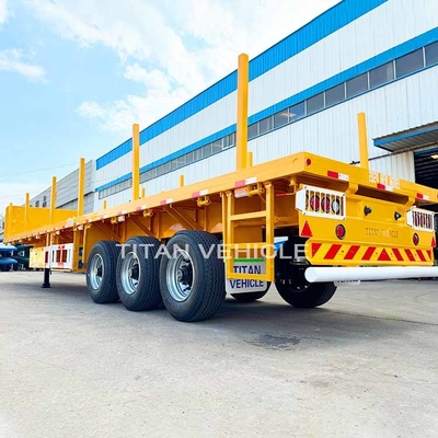 TITAN 3 Axle Flatbed Trailer wilth Columns Wood Log Trailer Timber Trailer Wood Steel Pipe Transport Trailer for Sale