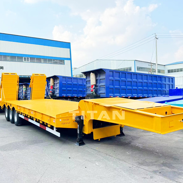 Factory Price TITAN 3 Axle Semi Lowbed Trailer Hydarulic Folding Ramp Low bed Truck Trailer for Sale